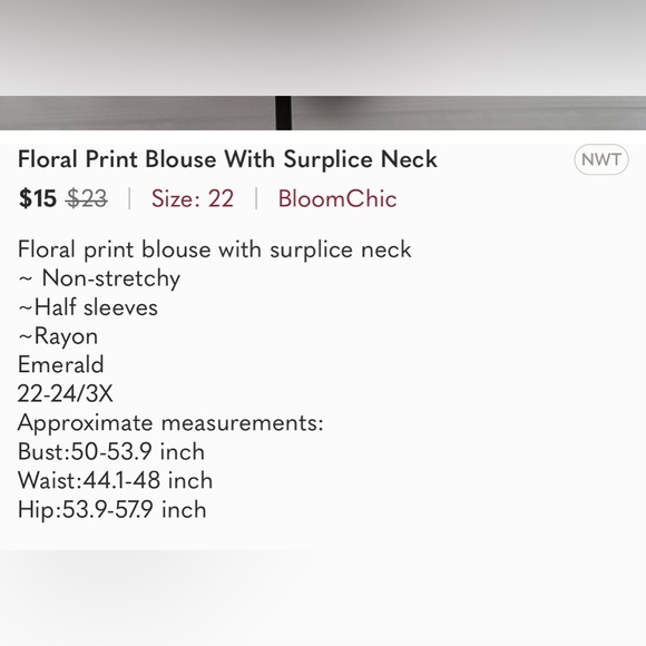 Floral NWT tunic Boho Blouse Surplice Neck plus sz Top aqua teal print pattern - Picture 3 of 3